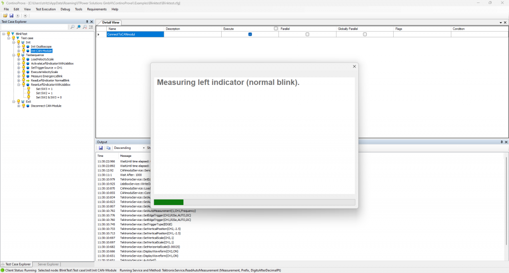 GUI des Testtools ContinoProva während der Testausführung