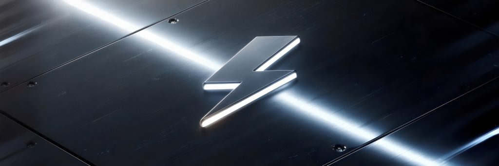Blitzsymbol auf metallischem Untergrund